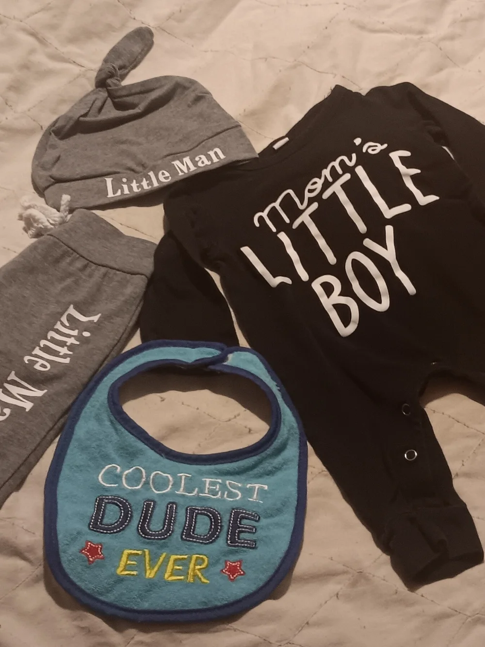 Gray 'Little Man' Hat & Pants with Blue 'Coolest Dude Ever' Bib